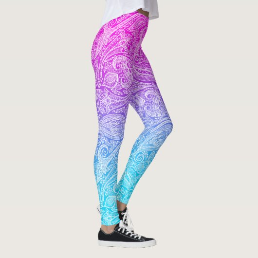 Witte bloempaisley op roze tot blauwe ombre leggings (Rechts)