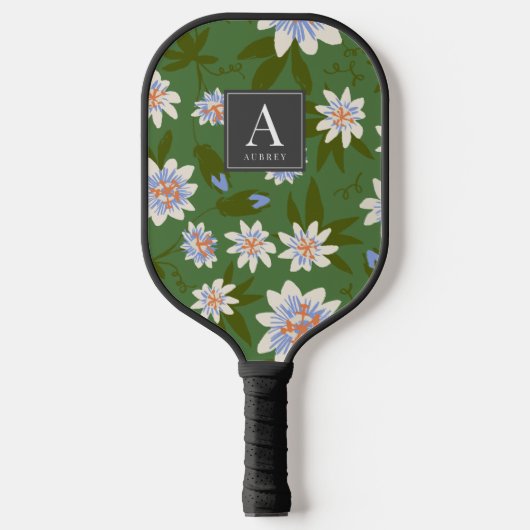 Witte bloempatroon groen pickleball paddle (Voorkant)