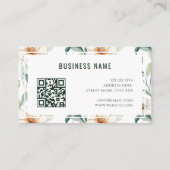 Witte bloempatroon Groene groene QR-code Visitekaartje (Achterkant)