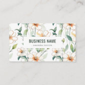 Witte bloempatroon Groene groene QR-code Visitekaartje (Voorkant)