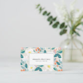 Witte bloempatroon licht beige visitekaartje (Staand voorkant)
