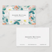 Witte bloempatroon licht beige visitekaartje (Voorkant / Achterkant)