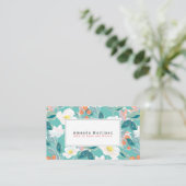 Witte Bloempatroon Licht Blauwgroen Mama Visitekaartje (Staand voorkant)