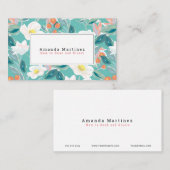 Witte Bloempatroon Licht Blauwgroen Mama Visitekaartje (Voorkant / Achterkant)