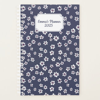 Witte bloemplanner met blauwe achtergrond | custom planner