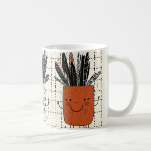 witte bloempot versierd met verticale zwarte vlekk koffiemok