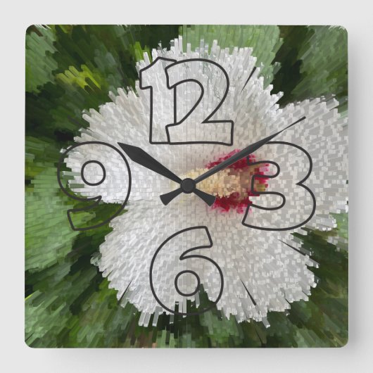 Witte bloempuzzel vierkante klok (Voorkant)