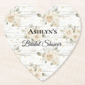 Witte bloemrijke boho bruidsdouche kartonnen onderzetters (Voorkant)
