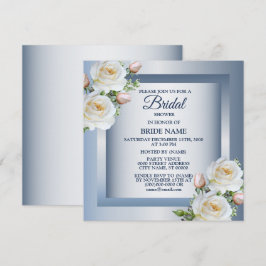 Witte bloemrijke elegante blauwgrijze bruidsdouche kaart