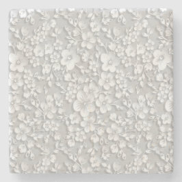 Witte Bloemrijke Kant Uitstraling Stenen Onderzetter