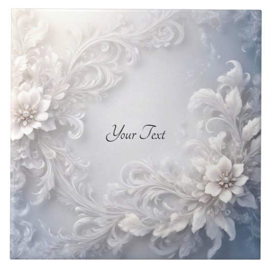 Witte Bloemrijke Keramische Tegel Tegeltje (Voorkant)