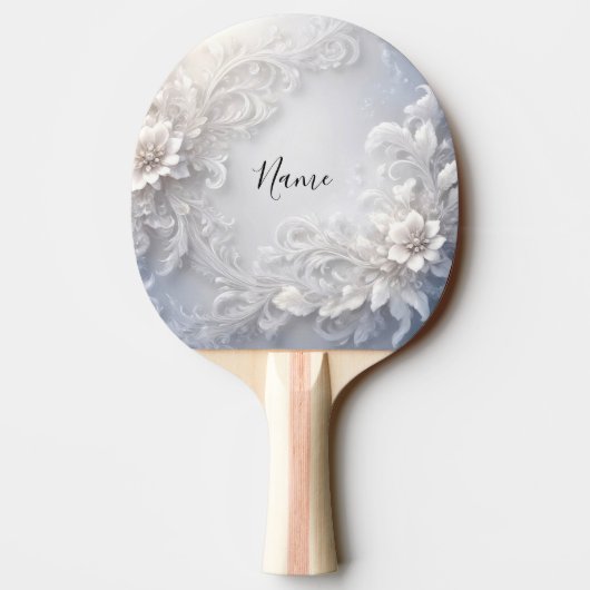 Witte Bloemrijke Ping Pong Paddle Tafeltennisbatje (Achterkant)