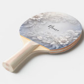 Witte Bloemrijke Ping Pong Paddle Tafeltennisbatje (Voorkant Gekanteld)