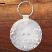 Witte Bloemrijke Sleutelhanger (Voorkant)