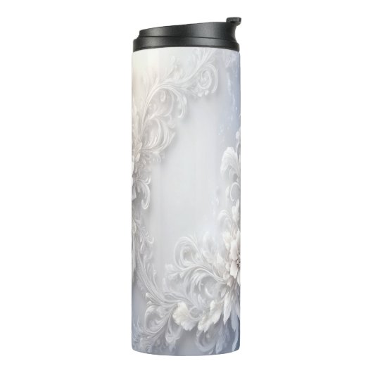 Witte Bloemrijke Thermische Tumbler Thermosbeker (Gedraaid links)
