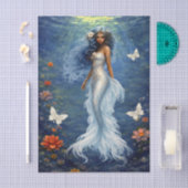 Witte bloemrijke zeemeermin & vlinders decoupage tissuepapier (Craft)