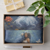 Witte bloemrijke zeemeermin & vlinders decoupage tissuepapier (Geschenk)