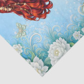 Witte bloemrijke zeemeermin & vlinders decoupage tissuepapier (Detail)