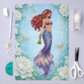 Witte bloemrijke zeemeermin & vlinders decoupage tissuepapier (Craft)