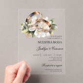 Witte Bloemring met Spaanse bruiloft acryl Acryl Uitnodigingen (Insitu (Draagbaar))