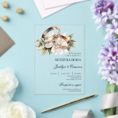 Witte Bloemring met Spaanse bruiloft acryl Uitnodigingen (Insitu (Huwelijk))