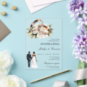 Witte Bloemring met Spaanse bruiloft Acryl Uitnodigingen (Insitu (Huwelijk))