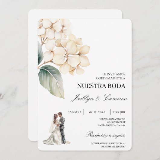 Witte Bloemring met Spaanse bruiloft Kaart (Voorkant / Achterkant)