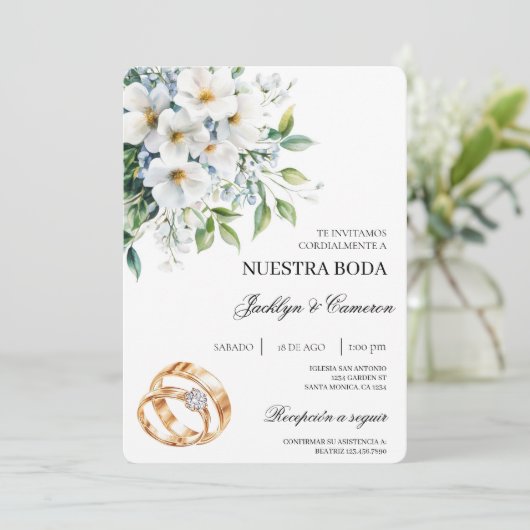 Witte Bloemring met Spaanse Uitnodiging voor het H (Staand voorkant)