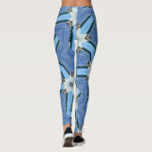 witte bloemsterren geometrisch blauw leggings (Achterkant)