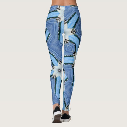 witte bloemsterren geometrisch blauw leggings (Achterkant)