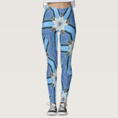 witte bloemsterren geometrisch blauw leggings (Voorkant)