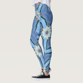 witte bloemsterren geometrisch blauw leggings (Links)