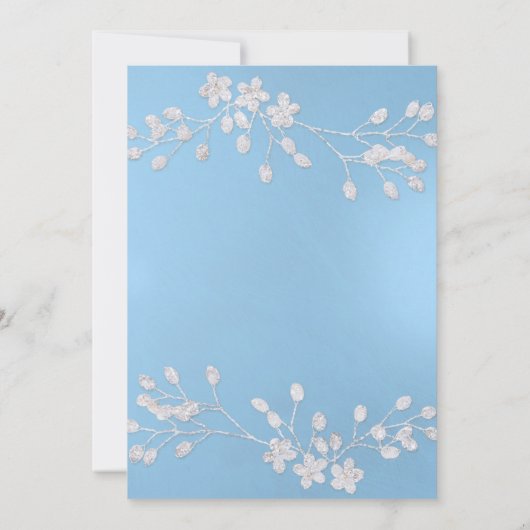 Witte Bloemtak Blauwe Bruids Douche Uitnodigingen (Achterkant)