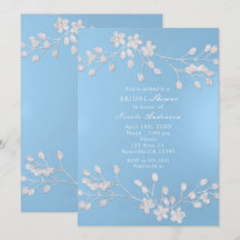 Witte Bloemtak Blauwe Bruids Douche Uitnodigingen