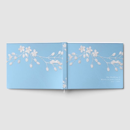 Witte Bloemtak Winter Blauw Elegante bruiloft Gastenboek (Volledig)