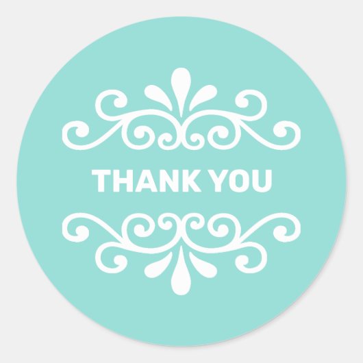 Witte bloemvector op turquoise turquoise Dank u Ronde Sticker (Voorkant)