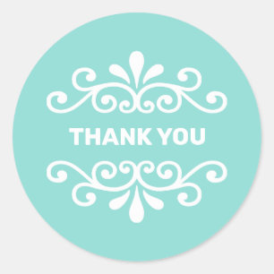 Witte bloemvector op turquoise turquoise Dank u Ronde Sticker