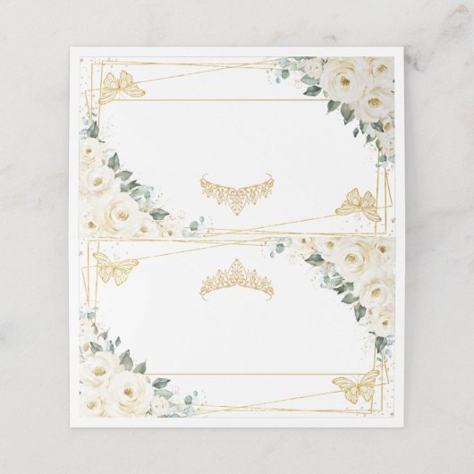 Witte bloemvlinders Quinceañera 16e verjaardag Plaatskaartje (Buitenkant ongevouwen)