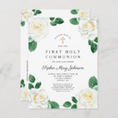 Witte bloemwaterverfrozen meisje eerste communie uitnodiging briefkaart (Voorkant / Achterkant)