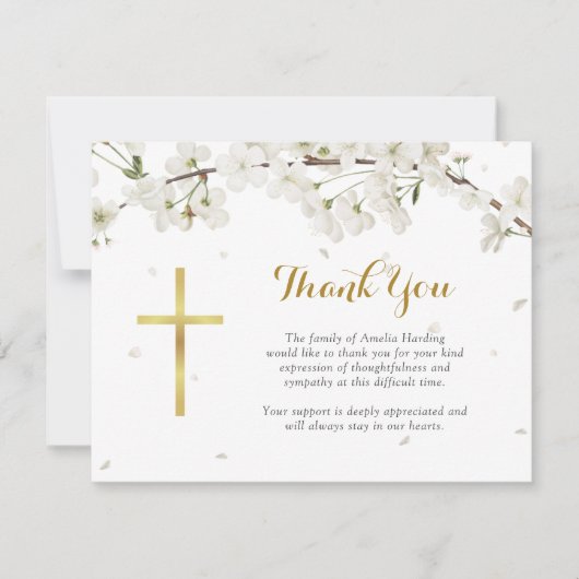 Witte bloesem begrafenis Christelijk Bedankkaart (Voorkant)