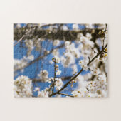 Witte bloesem blauwe lucht achtergrond legpuzzel (Horizontaal)