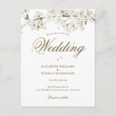Witte Bloesem Bloem Gouden Script Trouw  Uitnodiging Briefkaart (Voorkant)