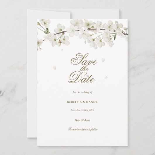 Witte Bloesem Bloemige Bewaar de Datum Save The Date (Voorkant)
