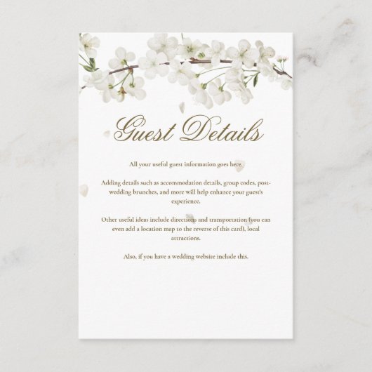 Witte Bloesem Bloemige Gasten Informatie Details Informatiekaartje (Voorkant)