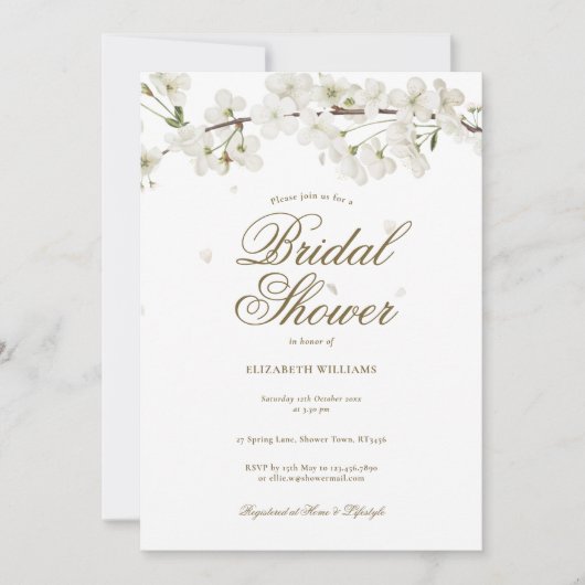 Witte Bloesem Bloemrijke Elegante Moderne Bruidsdo Kaart (Voorkant)