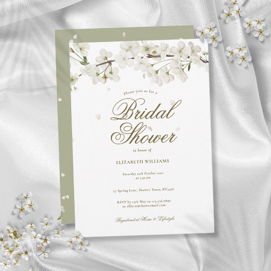 Witte Bloesem Bloemrijke Elegante Moderne Bruidsdo Kaart