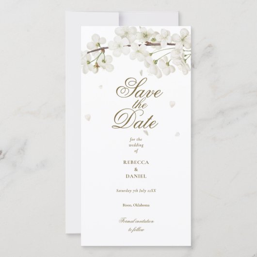 Witte Bloesem Bloemstuk Save The Date (Voorkant)