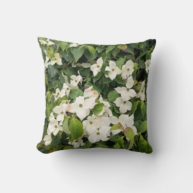 Witte Bloesem Botanische Worpkussen Kussen (Voorkant)