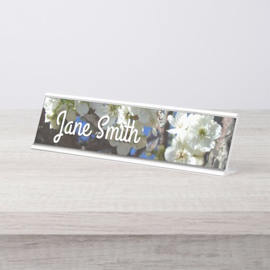 Witte bloesem Clusters Spring Flowering Pear Tree Bureau Naambordje (Voorkant)