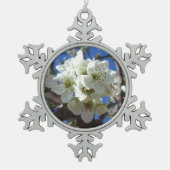 Witte bloesem Clusters Spring Flowering Pear Tree Tin Sneeuwvlok Ornament (Voorkant)
